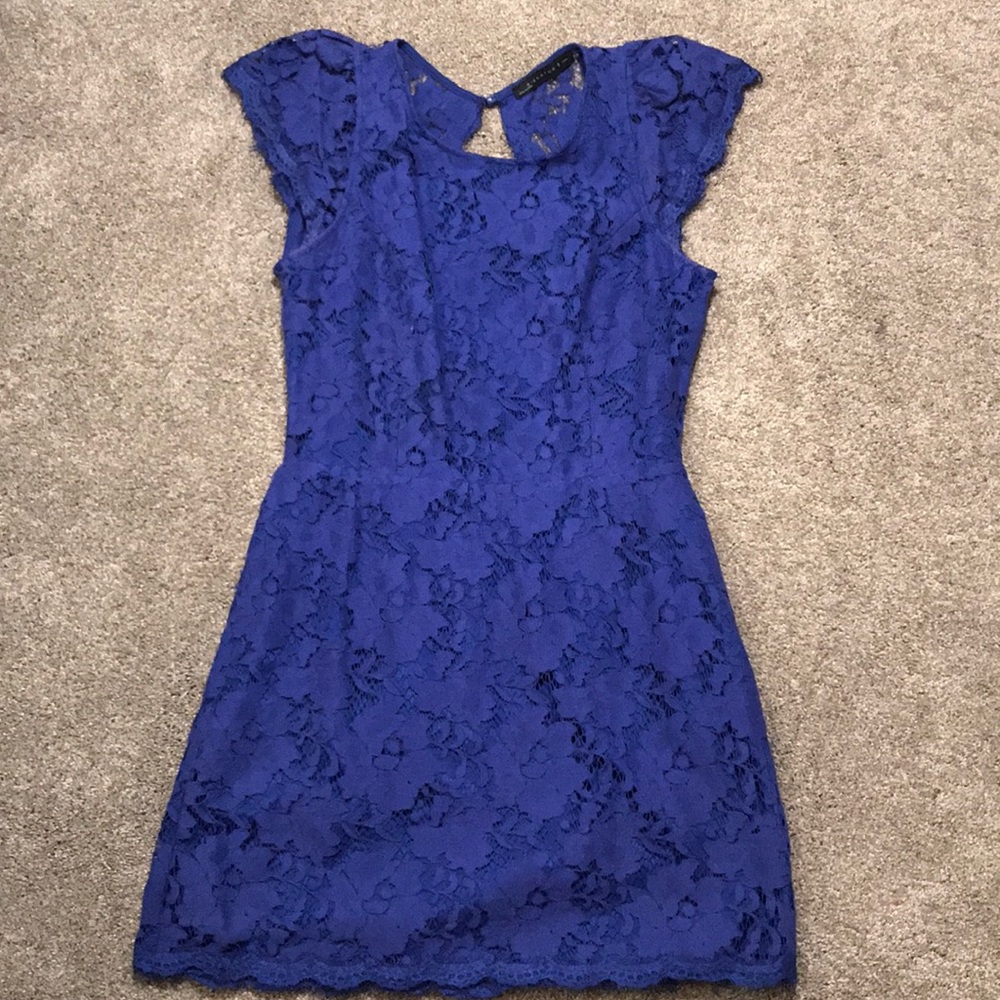 Royal blue open back lace dress